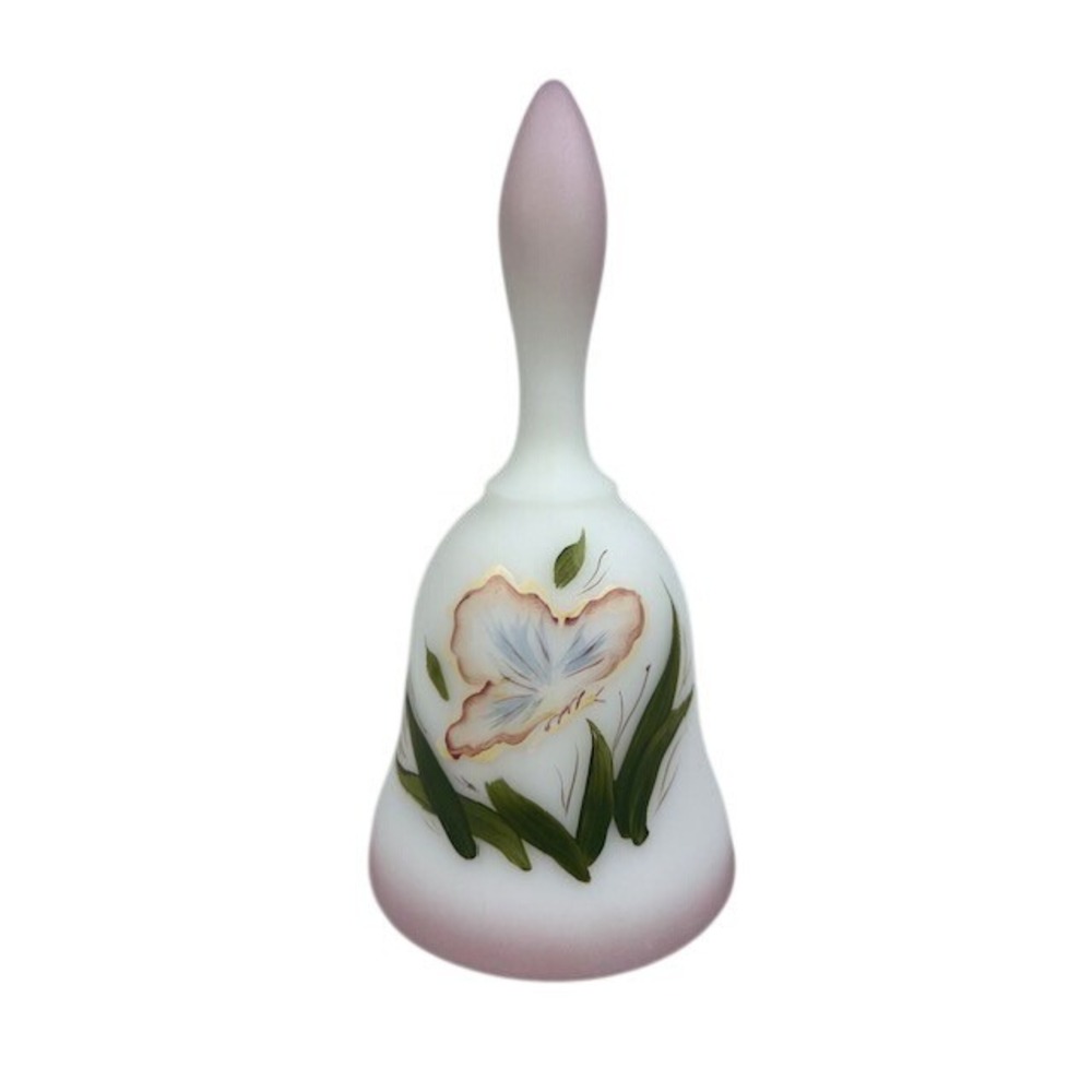Fenton Satin Glass Bell Hand Painted Butterfly Signed T. Deuley 6.75‎